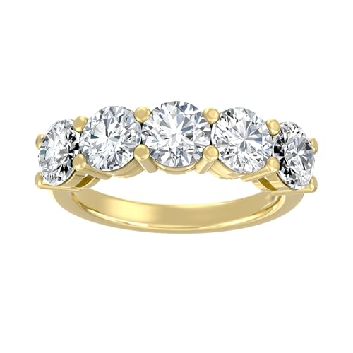 14K Yellow Gold Round-shape Lab Grown Diamond Five Stone Wedding Anniversary Band Ring (3 cttw, D-E Color, VS Clarity) Size 6