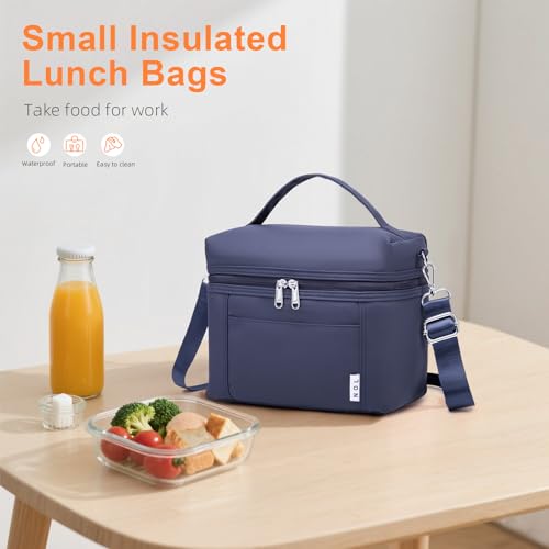 Image of NOL Natural Organic Lifestyle Insulated Lunch Bags for Women Cooler Bag Lightweight Nylon Waterproof Lunch Box For Work (Small, Navy blue)