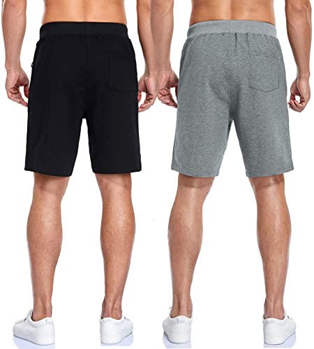 Boyzn Kurze Hosen Herren - Sporthose Herren Kurz, Laufshorts Männer Sommer Baumwolle Kurze Jogginghose Fitnesshose Shorts Kurz SportShorts Trainingshose Mit Reißverschlusstasch, 2er-Pack Black/Light Gray-L - Zusatzansicht 4 | Sportbekleidung
