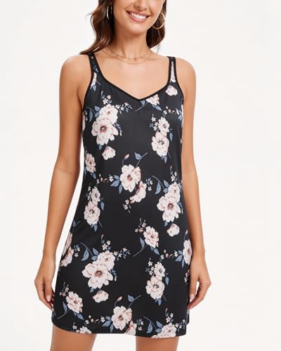 Image of ANYFITTING Built in Bra Summer Dresses for Women 2025 Casual Short Dress with Pockets Mini Floral Sundresses