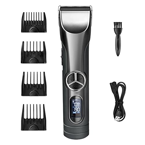 Hair Clippers for Men Professional Hair Cutting Machine Cordless Hair Trimmers Waterproof LCD Display Barbers Haircut Grooming Kit for Men Beard Trimmer 250min Run Time & 5 Speed (B)