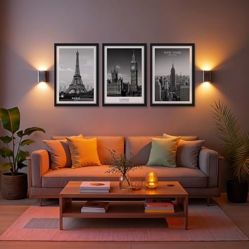 Image of NoWorries Black & White City Wall Art Framed Painting Set of 3 | New York London Paris Skyline Prints with Frame | Modern Minimalist Travel Poster Wall Decor Frames for Living Room, Bedroom and Office | Ready to Hang (Art-2, 10x13inch, Wooden)