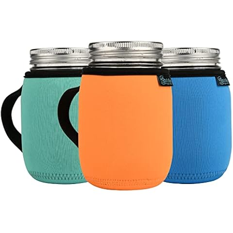 Beautyflier 16oz Regular Mouth Mason Jars Neoprene Sleeve, Mason Jars Drinking Glasses Neoprene Cover, Wide Mouth Pint 16-Ounce Glass Mason Jar Insulators with Handle, Sleeve Only Cover