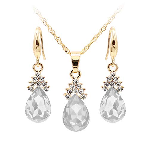 curfair Colar feminino corrente pingente requintado vintage lágrima strass conjunto de joias senhora