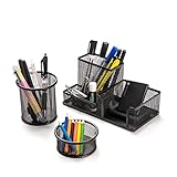 CFENEYOL Desk Organizers Set with Pen Holder, Metal Mesh Pencil Holder, Desk Caddy Organizer for Small Desk Stationeries