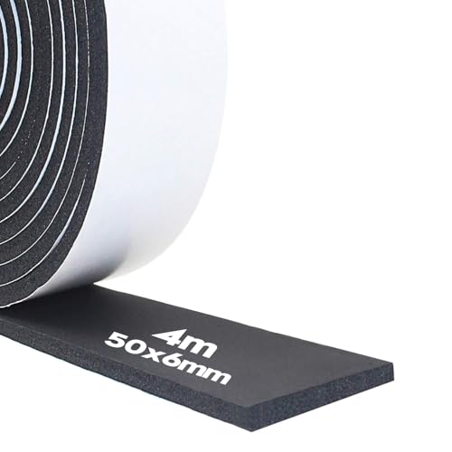 Cinta de sellado autoadhesiva, espuma de sellado 50 mm (ancho) x 6 mm (profundidad), goma musgo autoadhesiva para puertas y ventanas, junta de puerta, insonorización, longitud total 4 m
