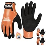 HANDLANDY Lot de 2 paires de gants de travail d'hiver imperméables, isolation thermique pour temps froid avec poignée pour homme et femme, pour congélateur, entrepôt de pêche (noir et orange, taille L