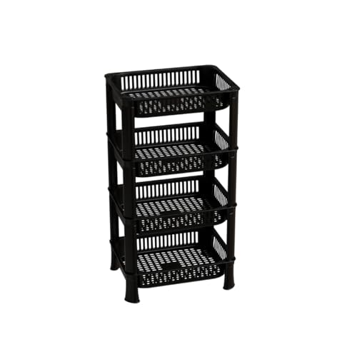 Image of Multipurpose Plastic Storage Rack for Kitchen | Foldable Vegetable & Fruit Organizer Stand for Onion, Potato, Sabji | Countertop Multi-Layer Basket Rack for Home, (Black, 4 layer)