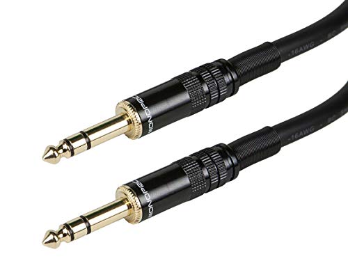 Image of Monoprice 104792 3ft Premier Series 1 /4in TRS Male to Male Cable, 16AWG (Gold Plated) Black