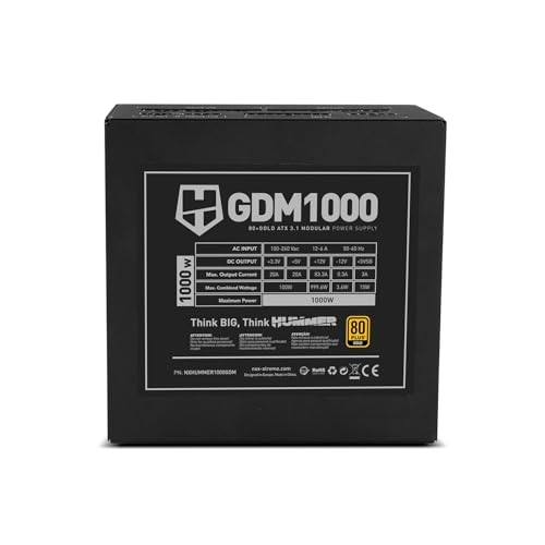 HUMMER GDM 1000W Gold – Alimentatore modulare ATX 3.1 80 PLUS Gold, ventola silenziosa da 120 mm, PCIe 5.1, efficienza del 90%, cavi piatti extra lunghi - Alimentatore - Immagine 5