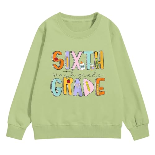 Girl's First of Day School Graphic Letter Print Sweatshirt Crewneck Long Sleeve Cute Drop Shoulder Pullover Tops3