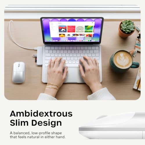 Image of Satechi Slim EX Wireless Mouse, Multi-Device Bluetooth & 2.4GHz Connection for macOS, Windows, iPadOS, and Android, Quiet Clicks, Anodized Aluminum Shell, USB-C Rechargeable Battery, Silver | Quiet clicks, anodized aluminum shell, rechargeable battery, for macOS, Windows, iPadOS, Android