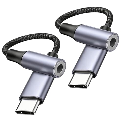 Adaptador USB C a Jack 3.5mm, 2 Pack Adaptador Auriculares Tipo C a Aux Jack con DAC Chip, Cable Auxiliar Audio Adapter USB C to Audio 3.5mm para iPhone 17 Air/16 15 Pro Max,iPad Pro,Macbook,Galaxy