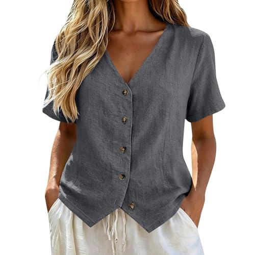 Women's Novelty Tops & tees Cotton-Linen Organic Gauze v Neck