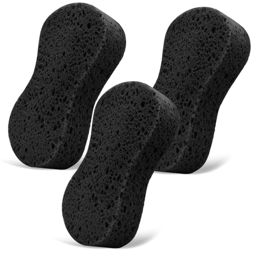 3-Pack Large Natural Cellulose Sponges 7.68" x3.74 x1.38-Super Absorbent and Biodegradable, Extra Thick Foam Kit for All-Purpose Cleaning, Ideal Washing Sponges for Kitchen Bathroom Household, Black
