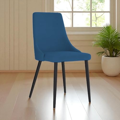 Image of Finch Fox Taskpro Modern Unique Velvet Upholstered Seating Living Room Dining Chair with Black Metal Legs in Dark Blue Color