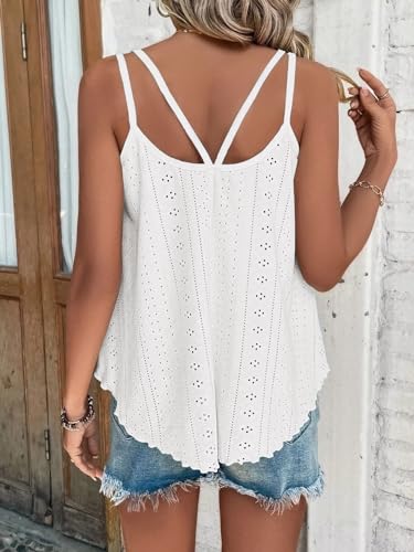 ATHMILE Cute Summer Tops White Tank Tops Eyelet Embroidery Sleeveless Spaghetti Strap Tops Scoop Neck Sexy Loose Fit Casual Summer Flowy Cami - Image 2