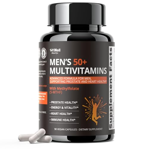 Multivitamin for Men 50 Plus with Vitamins, Minerals, Methylfolate, Saw Palmetto & CoQ10 - Daily Vitamin Supports Energy, Heart Health, Prostate Health & Immune Function* - 90 Vegetarian Capsules