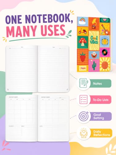 Image of DOODLE Notebook Set of 2 | A5 Undated Planner & Ruled Journal | 160 Pages Each, 12-Month Planner + 148 Ruled Pages | 80 GSM Thick Paper | Cute Notebook for School, College, Office & Gifting