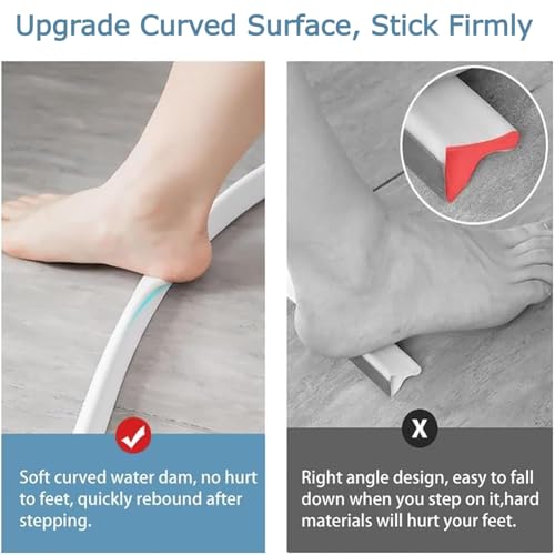 Image of Hukimoyo 3M Water Stopper for Kitchen Slab Bathroom with Glue Water Dam Barrier Strip Silicone Kitchen Sink Water Splash Guard Self-Adhesive Water Blocking Shower Bathroom Dry and Wet Area Separator