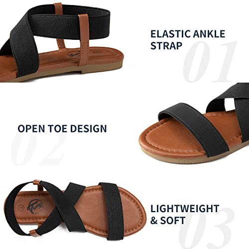 Trary Flat Sandals - Open Toe Cute Elastic Sandals For Women Black 08 #TOP3