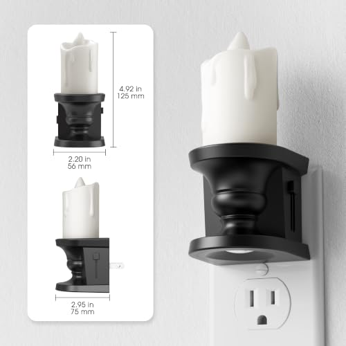 Image of Briignite Flameless Candle Night Light, Amber Night Lights, Dusk to Dawn | Candle Nightlight, Light Sensor, 0-100LM Dimmable LED Night Light Plug in, 1800K Amber Nightlight for Hallway Bathroom