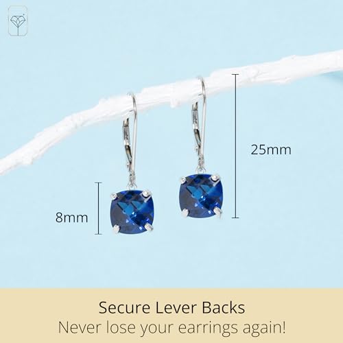 14k White or Yellow Gold Cushion Cut Gemstone Dangle Earrings for Women with 8mm Birthstones by Parade of Jewels3