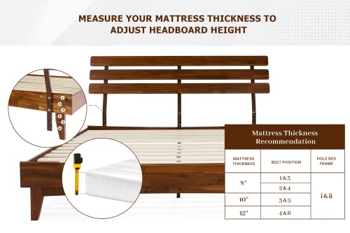 Bme Caden 15 Inch Deluxe Bed Frame With Adjustable Headboard - Mid Century, Retro Style With Acacia Wood - No Box Spring Needed - 12 Strong Wood Slat Support - Easy Assembly - Dark Chocolate, King #TOP3