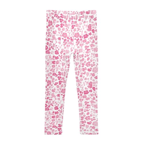 KLL Pink Glitter Leopard Print Little Girls Athletic Leggings Stretch High Waisted Sweatpants Sports2