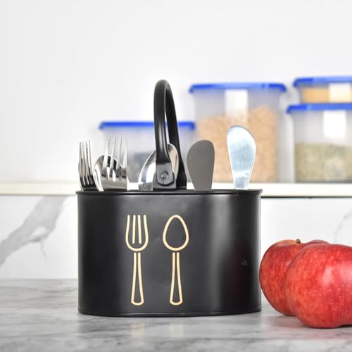 Image of Clazkit Plastic Cutlery Holder for Kitchen Counter | Rust-Resistant Spoon, Fork & Knife Organizer | Multipurpose Utensil Storage Basket | Black
