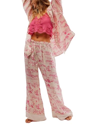 Yuemengxuan Women Floral Satin Silk Pajamas Set Casual Party Outfits