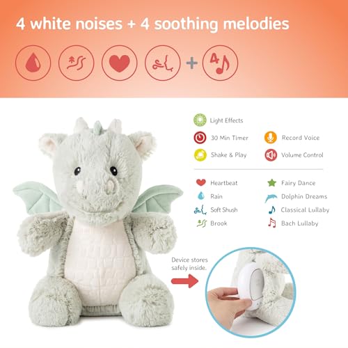 Image of Cloud b Drake the Dragon: Portable Baby Sound Machine & White Noise Soother. 8 Calming Lullabies & Nature Sounds. Travel-Ready Infant Sleep Aid & Nursery Registry Essential