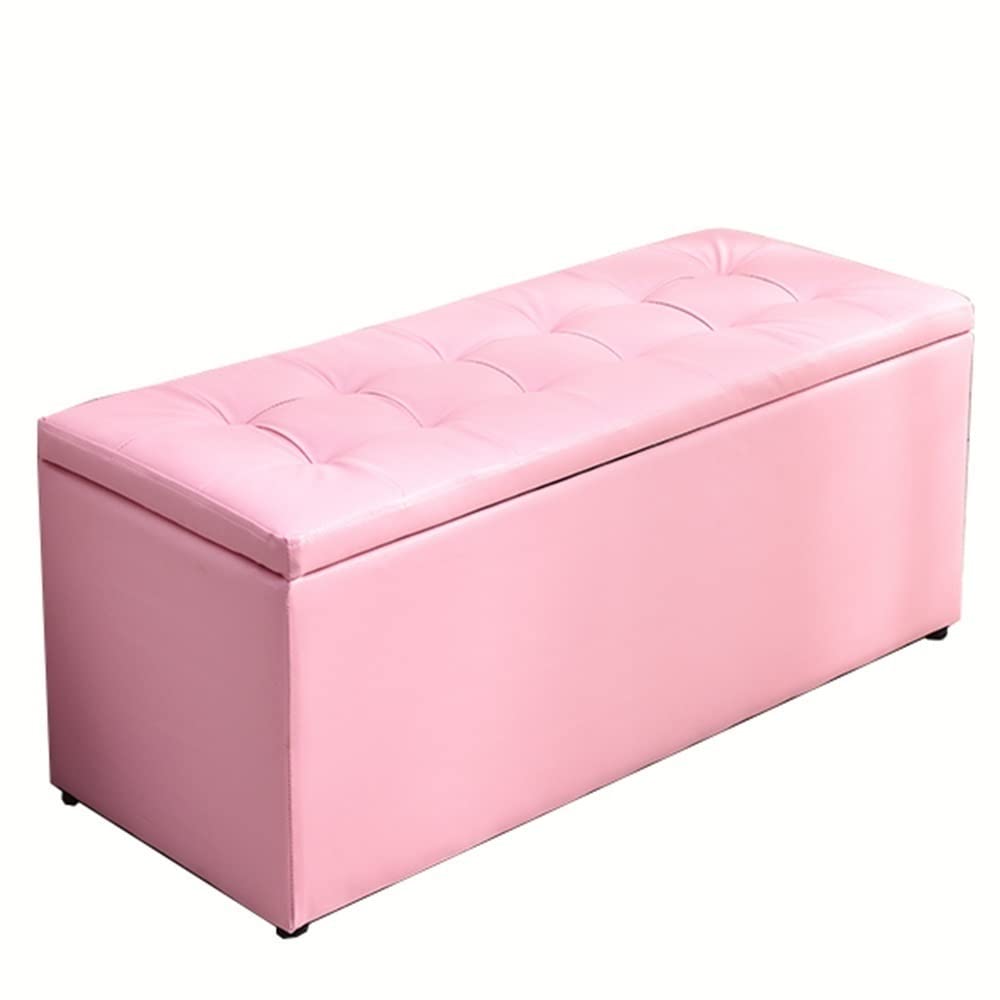 Dkp Pink Ottoman Footstool Sofa Stool, Bulk Storage Rectangular Upholstered Footstool, 80X40x40cm Ottomans (Color : )