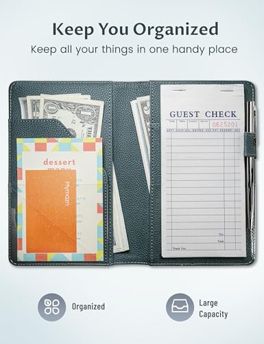 Image of Mymazn Green Server Books for Waitress Book Waiter Book Server Booklet Restaurant Waitstaff Organizer, Serving Book Guest Check Book Holder Money Pocket Fits Server Apron (Greygreen)