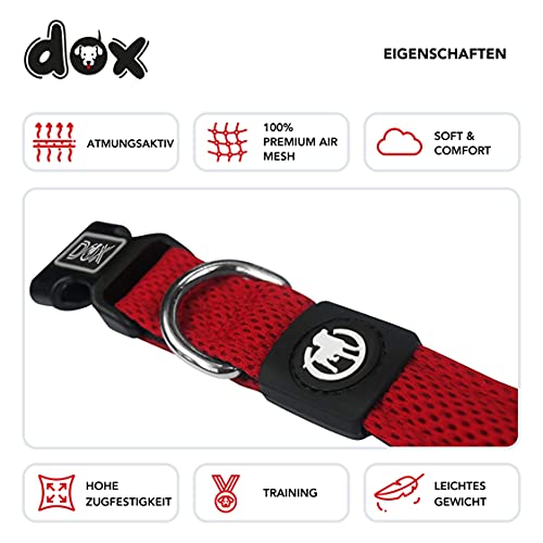 DDOXX Airmesh Hundehalsband - Stabiles und Verstellbares Welpenhalsband für alle Größen - S (Rot)