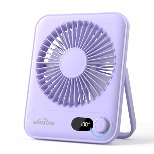 WHATOOK Mini Ventilador silencioso USB: 100 Velocidades y Batería de 2000 mAh, Portátil Pequeño Ventilador Plegable de Escritorio con Pantalla LED para Oficina, Hogar y Dormitorio(Viola)