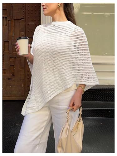 SHENHE Women's Crochet Poncho Top Sheer Hollow Out Shawl Lightweight Sweater Shrug2