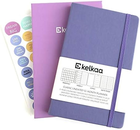 Kelkaa Planner 2021 Daily Weekly Monthly Agenda to Achieve Goals & Happiness, Vision Board/Mind Map – Gratitude & Productivity Journal, FSC Certified Notebook, 1 Year Undated A5 Hardcover (Purple)