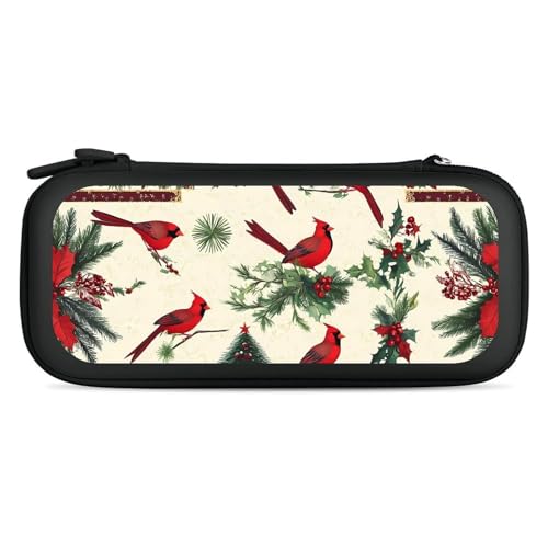 Cardinal Birds Christmas Holly Compatible with Switch Carrying Case Hard Travel Game Bag Pouch with 15 Games Accessories Black-style
