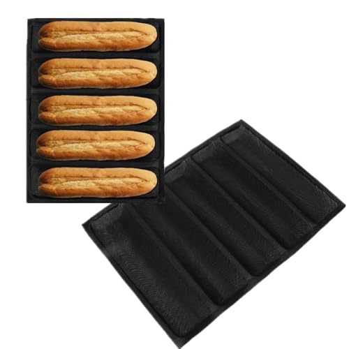 Set of 2 Silicone Baguette Pan, Black Baguette Molds with 5 Loaves Sandwich Mold French Baguette Bread Pan Diy Bread Baking Tray Baking Mold for Home Use