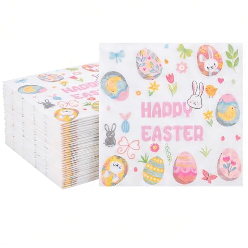Tourima Osterdeko Servietten 20 PCS Set 33×33 cm Handgemalte Ostereier & Osterhase Ostern Deko Tisch Frühlingsdeko Innen Easter Decoration Osterdekoration für Kinderzimmer & Deko Ostern