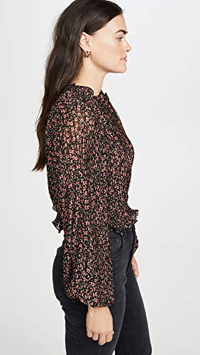 C/Meo Collective Women's Longevity Long Sleeve Pleated Ruffle Top, Black Floral, M