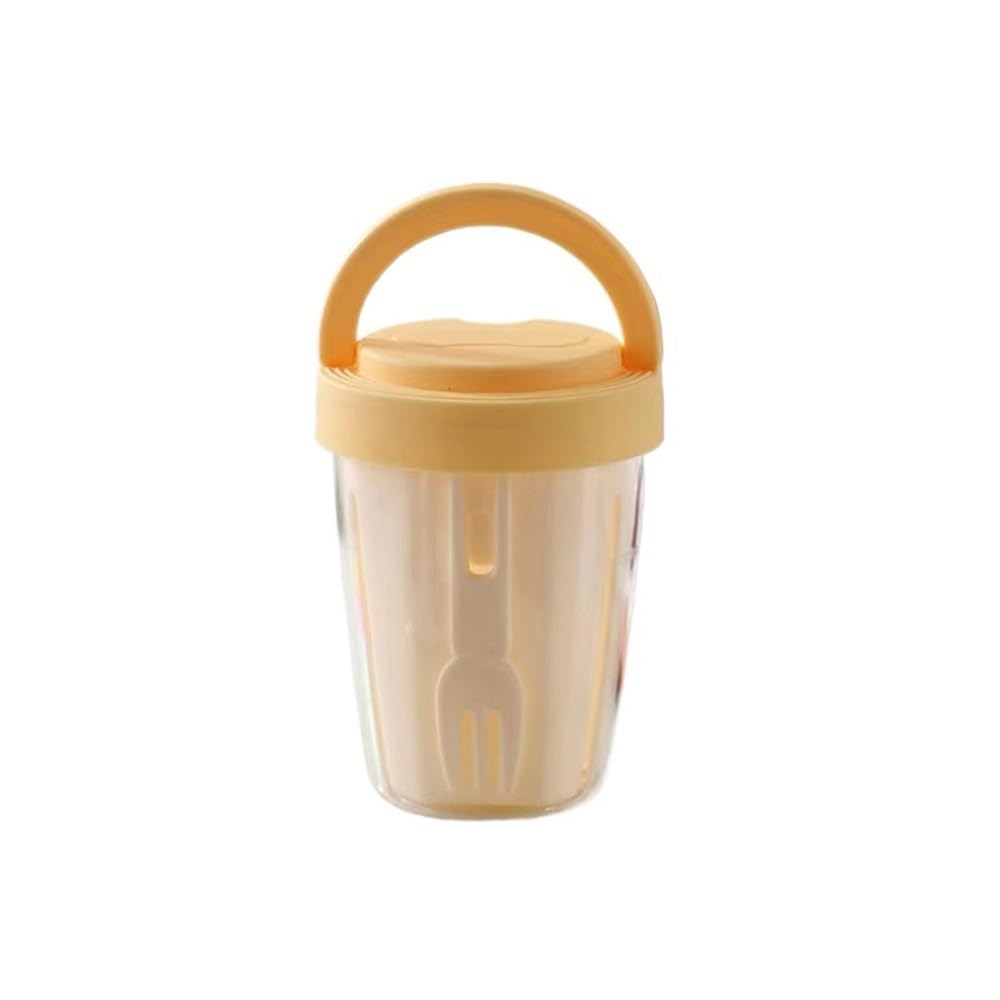 Lopheco 4PCS Portable Fruit Storage Cup with Drainage, Leak-Proof Salad Box with Lid and Fork for On-the-Go Meals(Yellow)