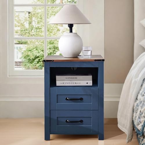 Hanamako Blue Nightstand with 2 Drawers Storage