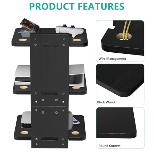 Image of WALI Floating TV Projector Shelf, Holds Up to 22lbs, Black Floating Shelf for Under TV for DVD Players, Cable Boxes, Routers, Game Consoles, PlayStation Accessories (CS303NB), 3 Shelf