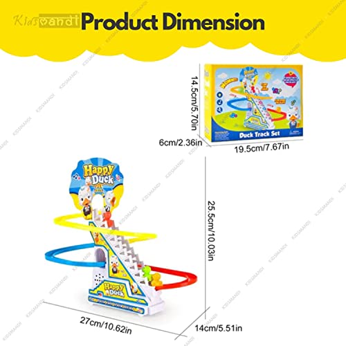 Image of Kids Mandi Duck Roller Coaster Slide Toy Set |3 Cute Ducklings Climbing Stairs automatically with Lights & Music | Electric Duck Chasing Race Track Set | Small ducks climbing stairs toy set