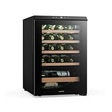 Klarstein Bevora Weinkühlschrank 20 Flaschen – Freistehender Weinkühlschrank, Touch-Bedienfeld 4–18 °C, UV-Glastür, LED-Beleuchtung, Holzablagen