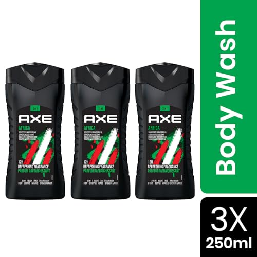 Image of AXE Africa 3-in-1 Body, Face & Hair Wash | Vibrant Mandarin & Sandalwood Scent | 12H Refreshing Fragrance | Combo of 3| 250 ml Each