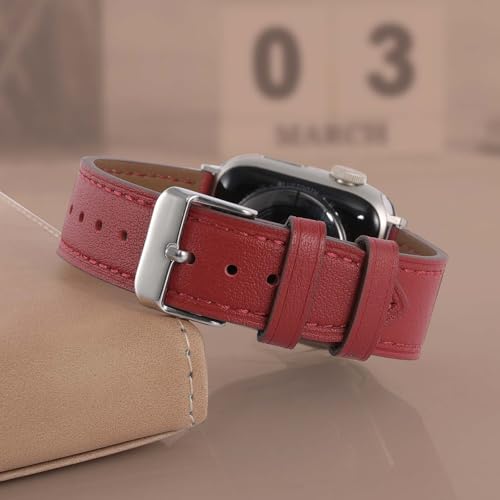 Biggyboom Soft Genuine Leather Bands Compatible with Apple Watch Band 42mm 41mm 40mm 38mm for Women Men, Sweat Wear Resistant Leather Replacement Strap for iWatch Series 11 10 9 8 7 6 SE 5 4 3 2 1 by Biggyboom - Used condition - Image 2