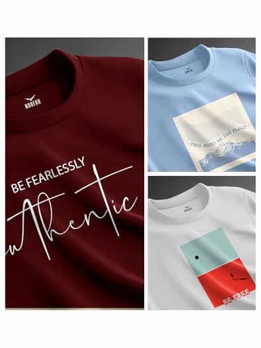 Image of Nobero 100% Cotton Tshirts for Men Combo Pack of 3 | Regular Fit | Printed | Round Neck Half Sleeve